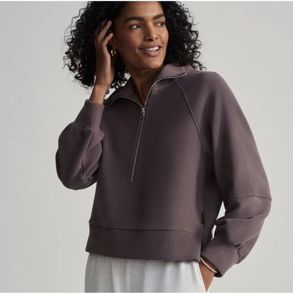 NWOT Varley‎ Milano Half Zip Sweat in Cocoa Berry Size XL